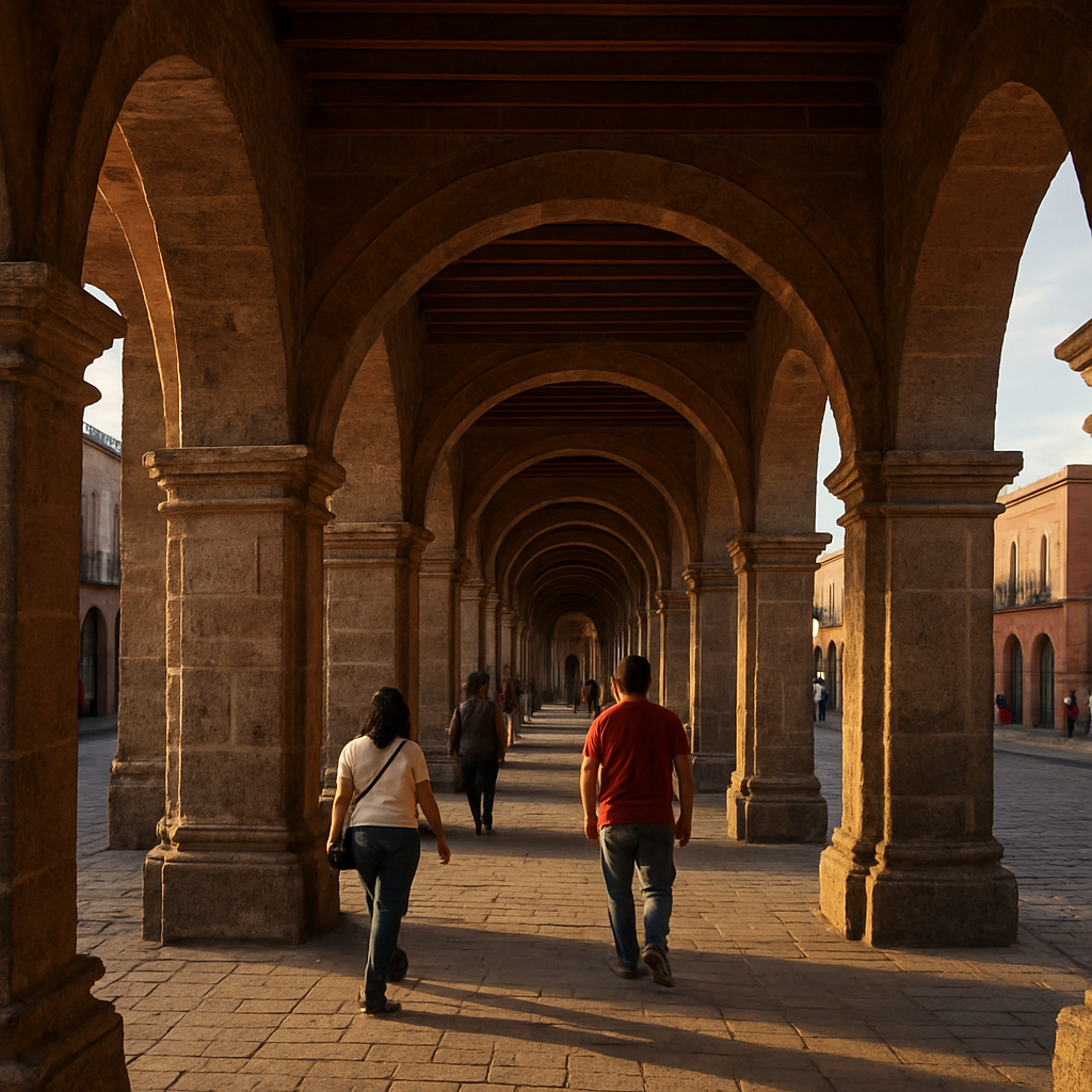 Portales históricos de cantera con arcos